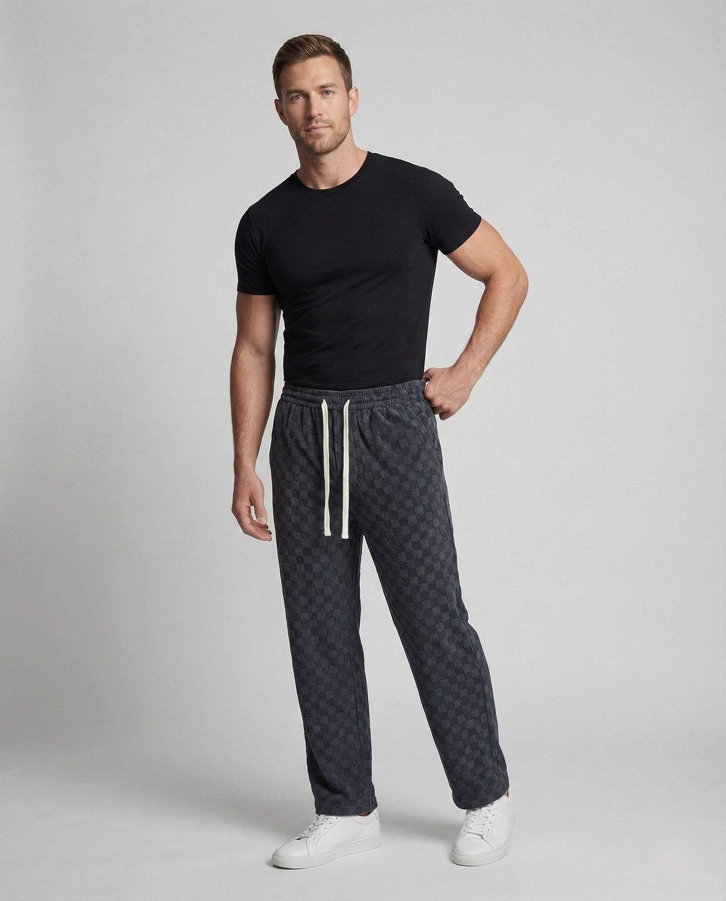 Pantaloni Uomo Jacquard Fantasia Quadri Coulisse - Brentozzi