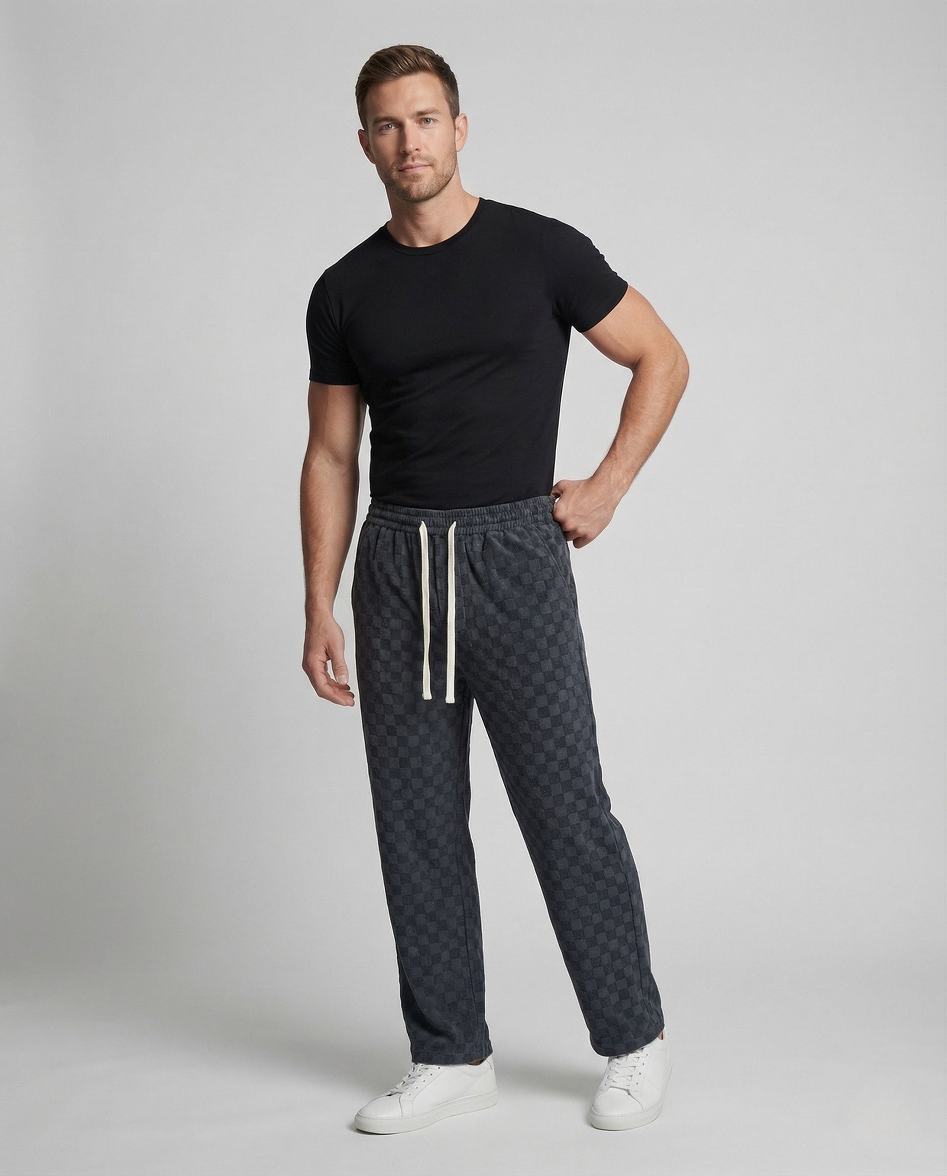 Pantaloni Uomo Jacquard Fantasia Quadri Coulisse - Brentozzi