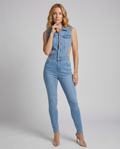 Tuta Jeans Donna Senza Maniche Taglio Sfiancato Cutout - Brentozzi