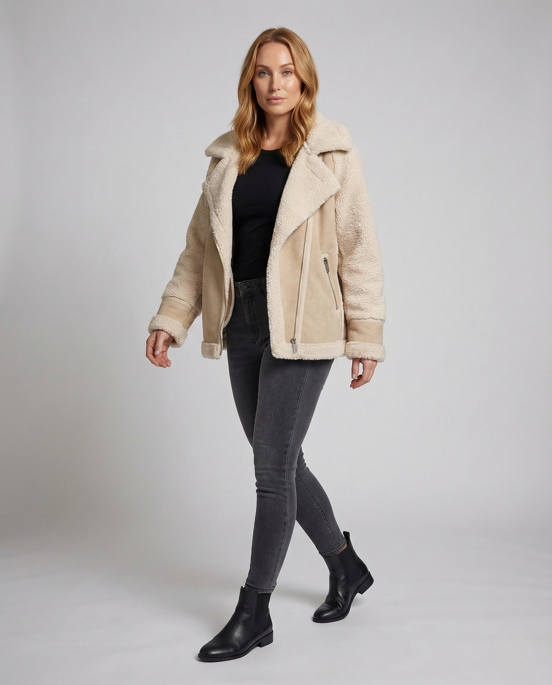 Giacca Aviatore Donna Ecopelle Corto Imbottitura Teddy - Brentozzi