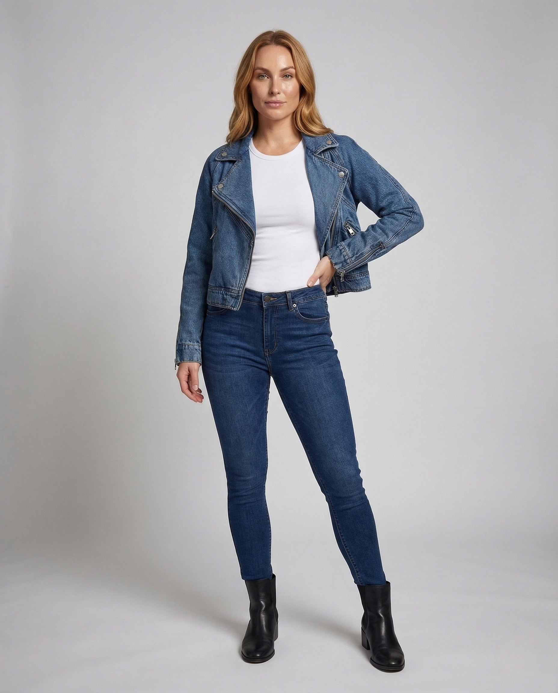 Giacca Biker Donna in Jeans con Chiusura Lampo - Brentozzi