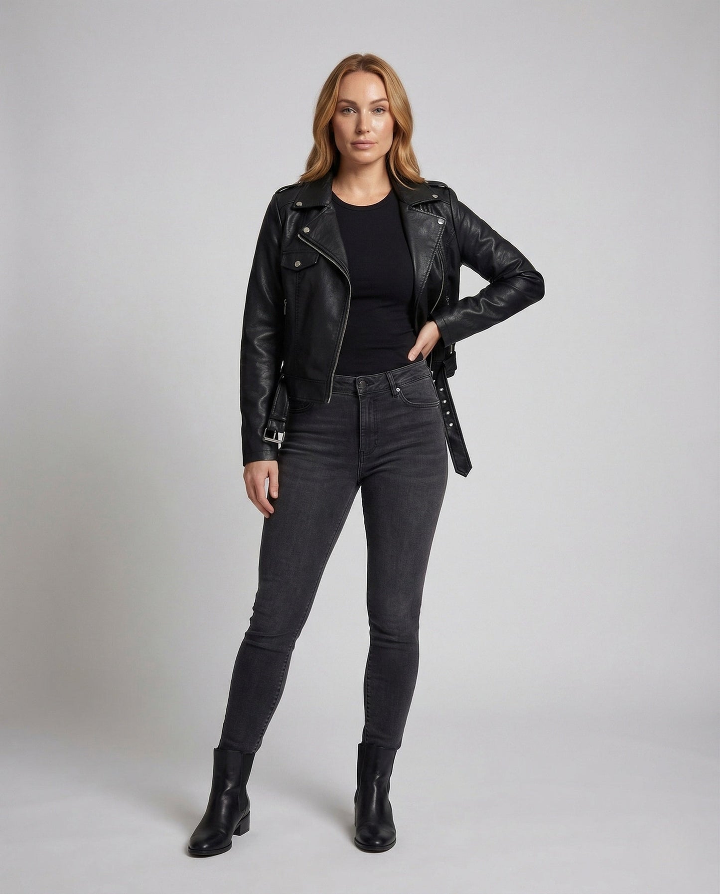 Giacca Biker Donna in Ecopelle Cintura con Fibbia - Brentozzi
