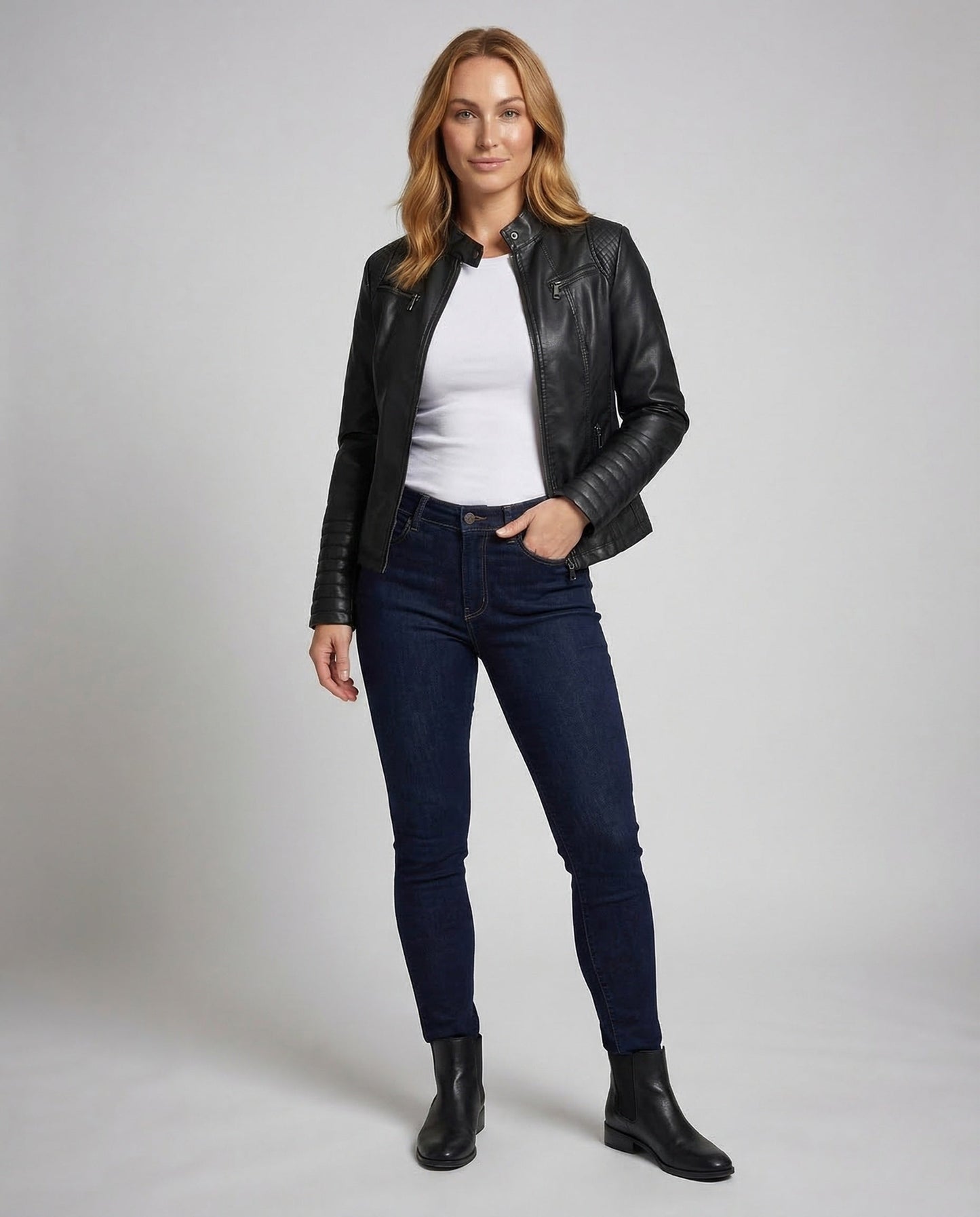 Giacca Biker Donna in Ecopelle Maniche Trapuntate - Brentozzi