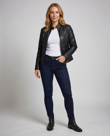 Giacca Biker Donna in Ecopelle Maniche Trapuntate - Brentozzi