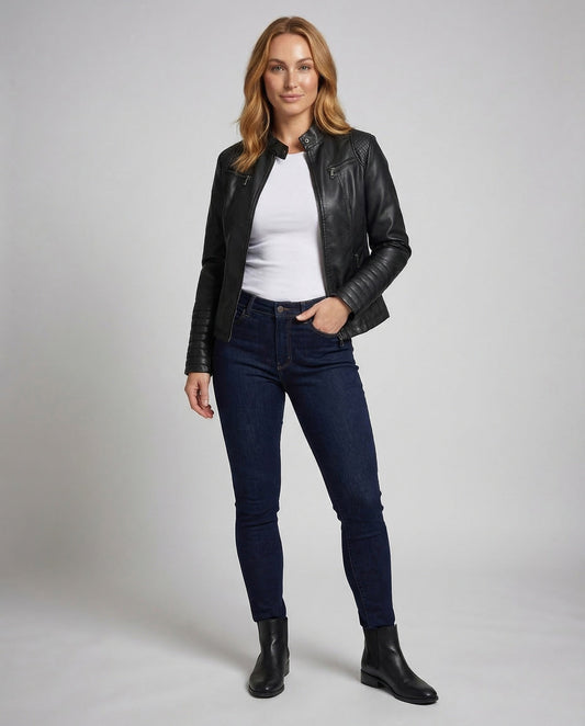 Giacca Biker Donna in Ecopelle Maniche Trapuntate - Brentozzi