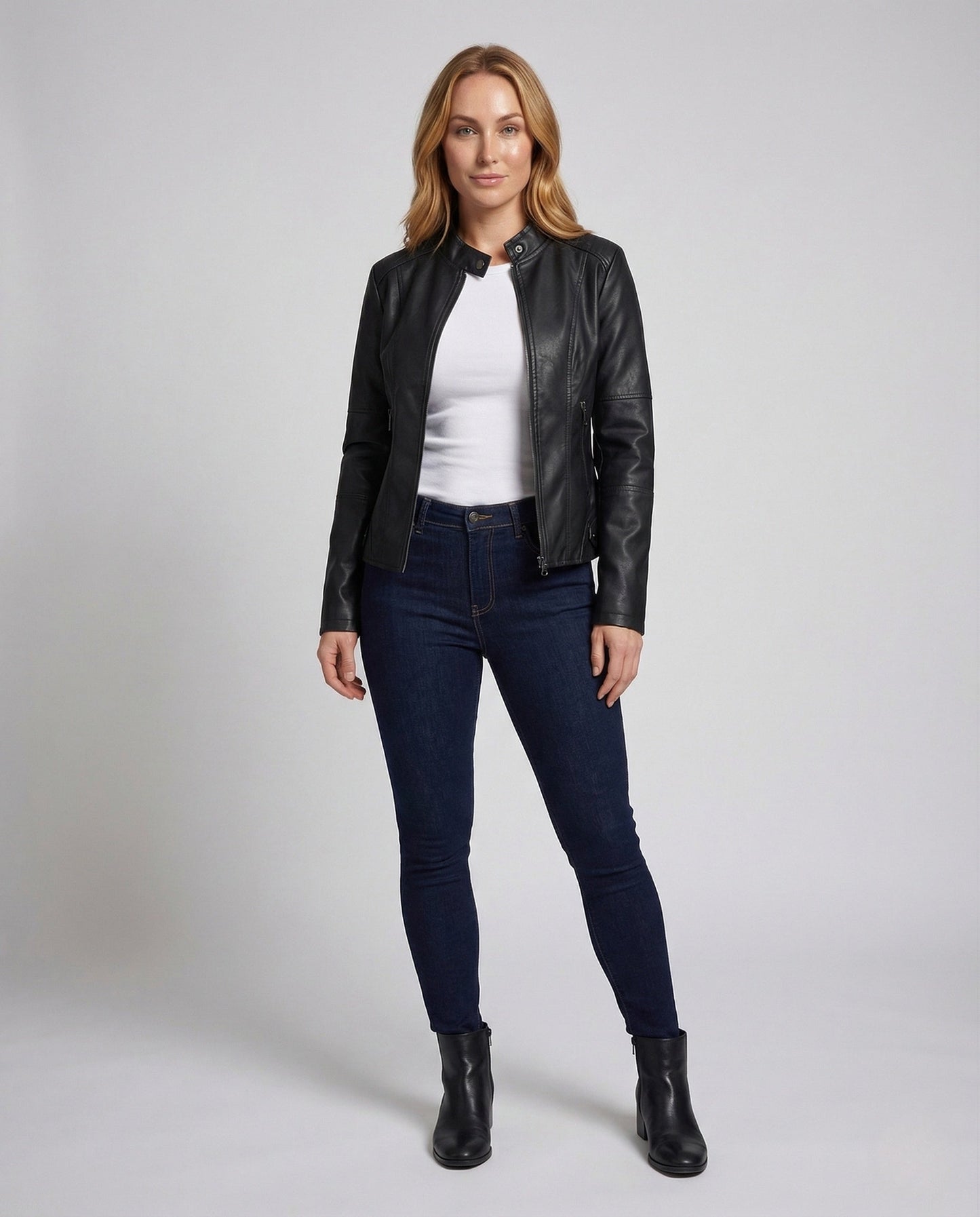 Giacca Biker Donna in Ecopelle Collo Alto - Brentozzi
