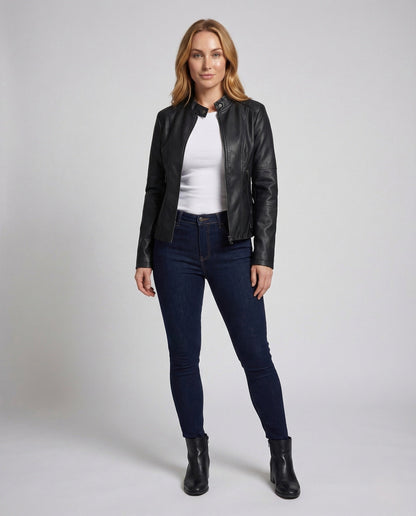 Giacca Biker Donna in Ecopelle Collo Alto - Brentozzi