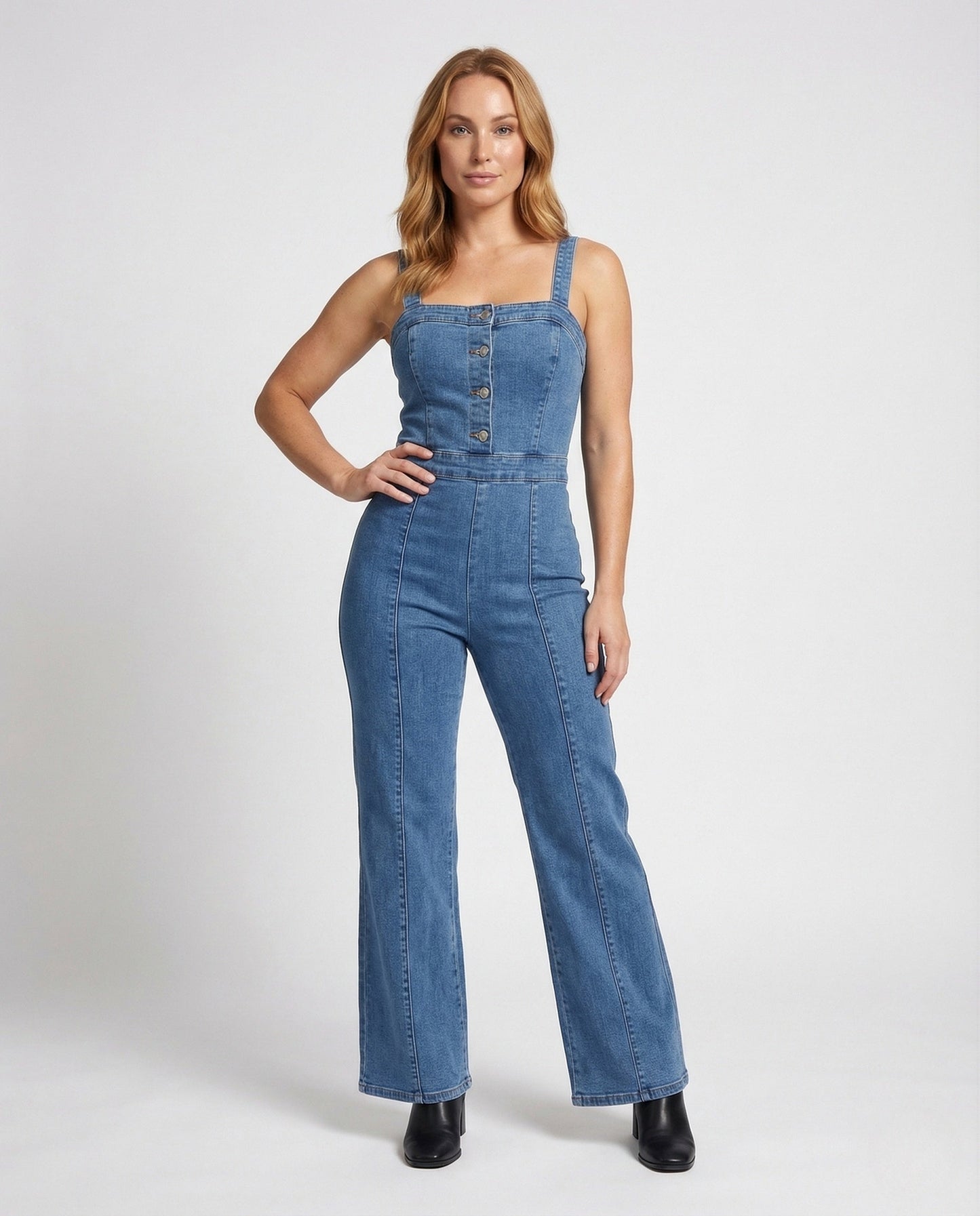 Tuta Denim Donna con Corsetto e Chiusura a Bottone - Brentozzi