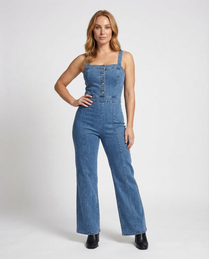 Tuta Denim Donna con Corsetto e Chiusura a Bottone - Brentozzi