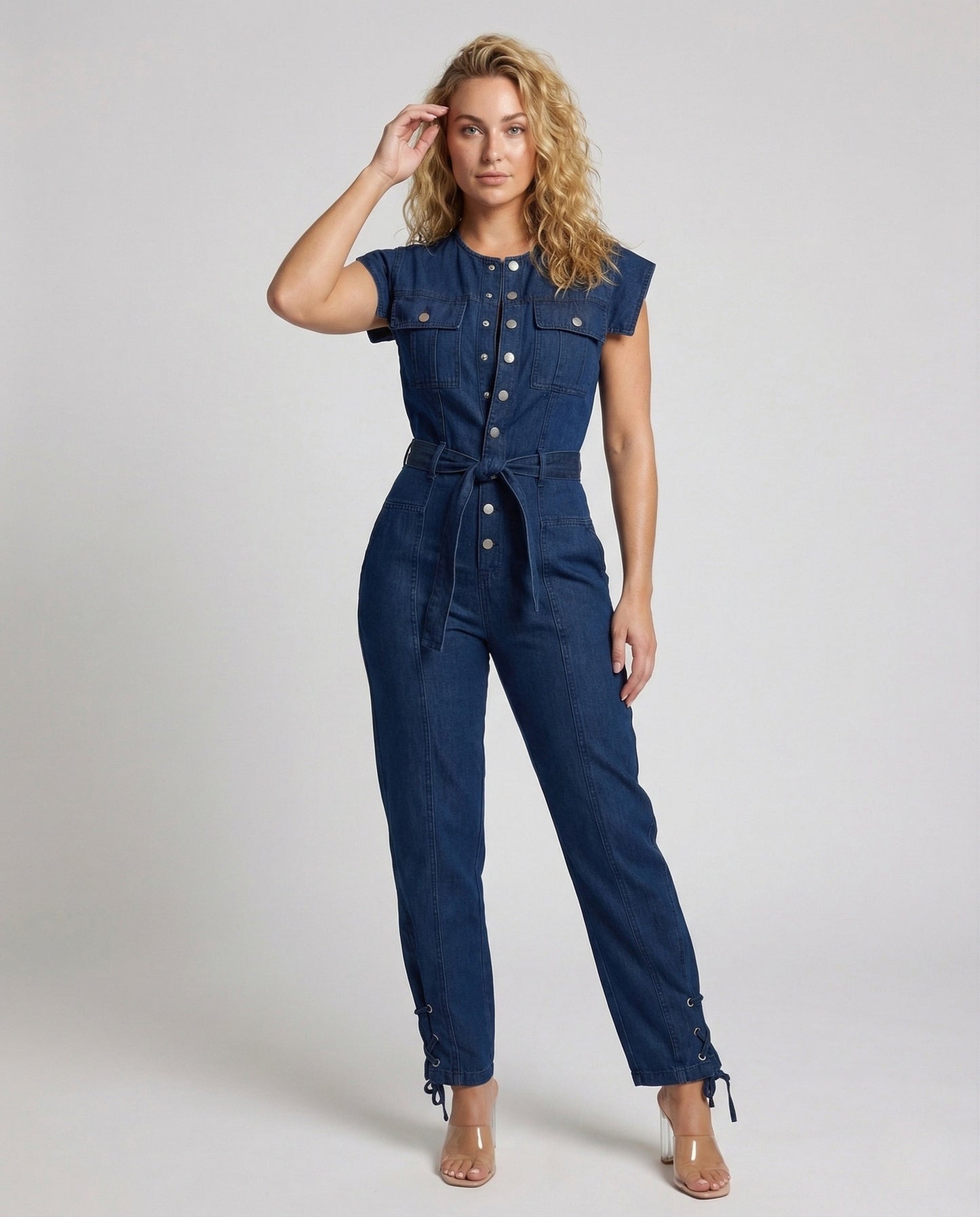 Tuta Jeans Donna con Cintura e Tasche sul Petto - Brentozzi
