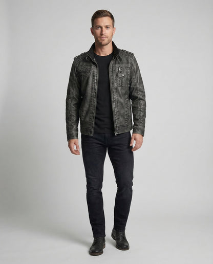Giacca Biker Uomo in Ecopelle Collo Alto - Brentozzi