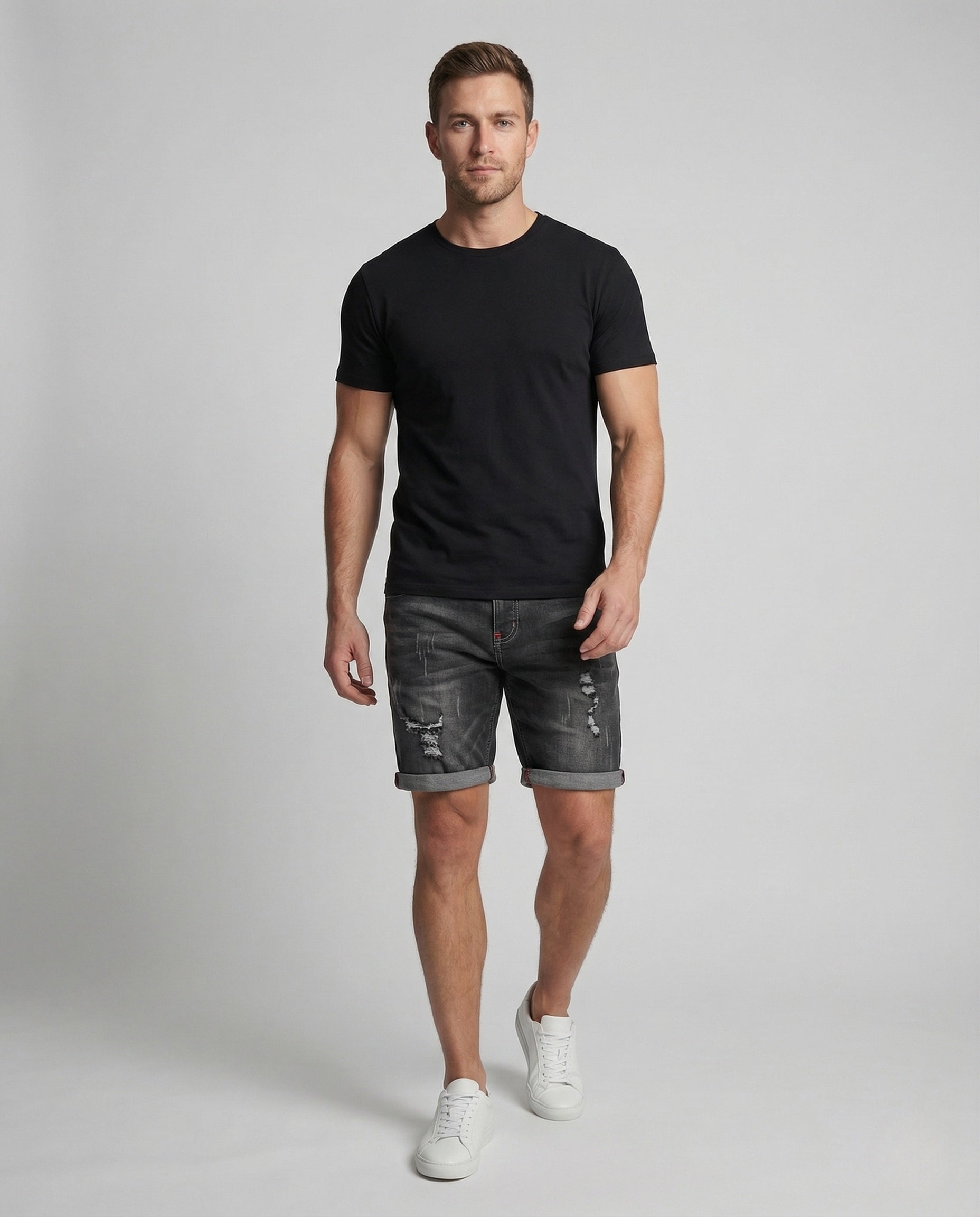 Pantaloncini Jeans Uomo Elastico Vita Destroyed - Brentozzi