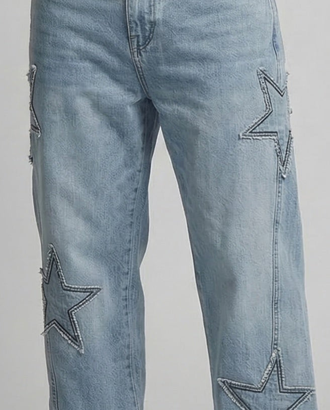Jeans Unisex con Applicazione Stelle Vestibilità Ampia