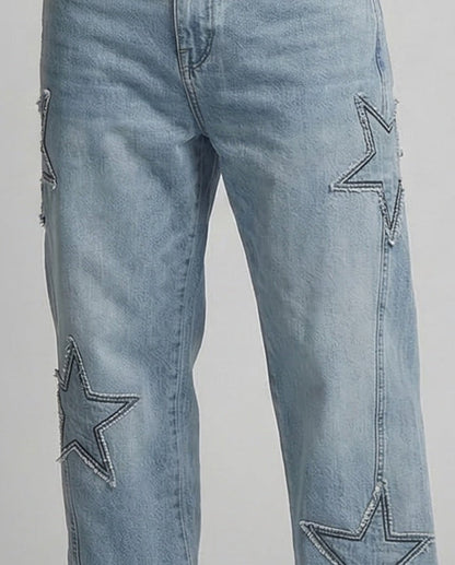 Jeans Unisex con Applicazione Stelle Vestibilità Ampia