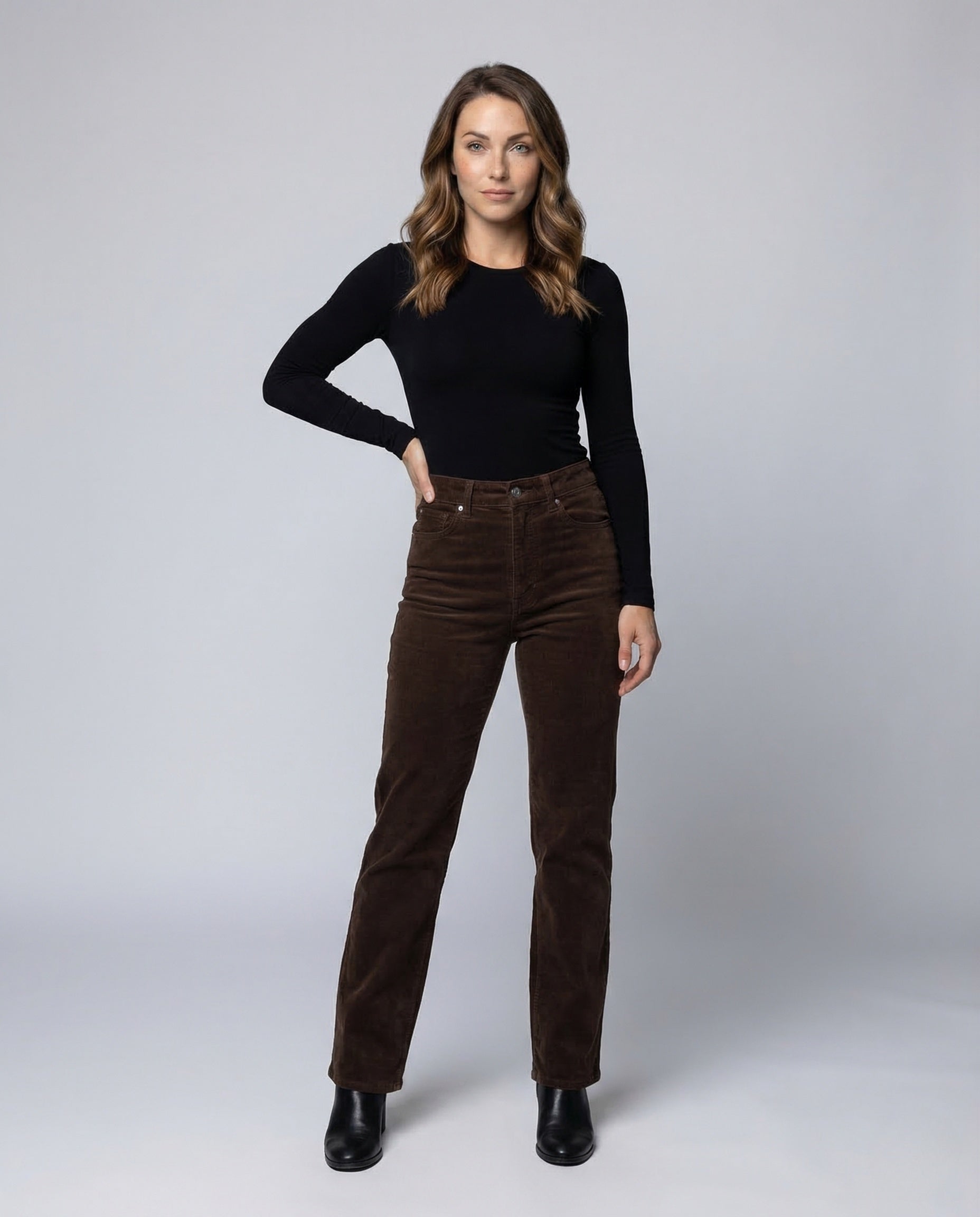 Pantaloni Donna in Velluto Vita Alta Gamba Larga - Brentozzi