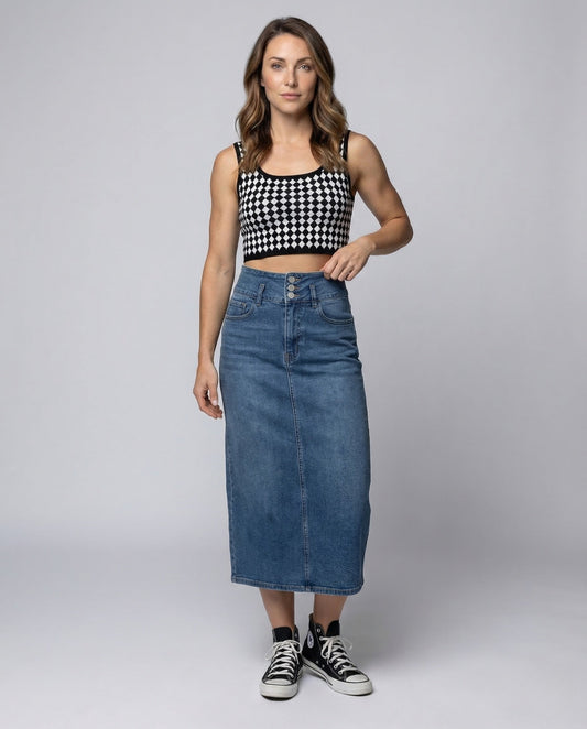 Gonna Midi Donna in Denim Spacco Frontale - Brentozzi