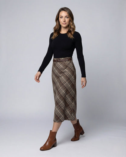 Gonna Midi Donna Fantasia Quadri Linea A con Cintura - Brentozzi