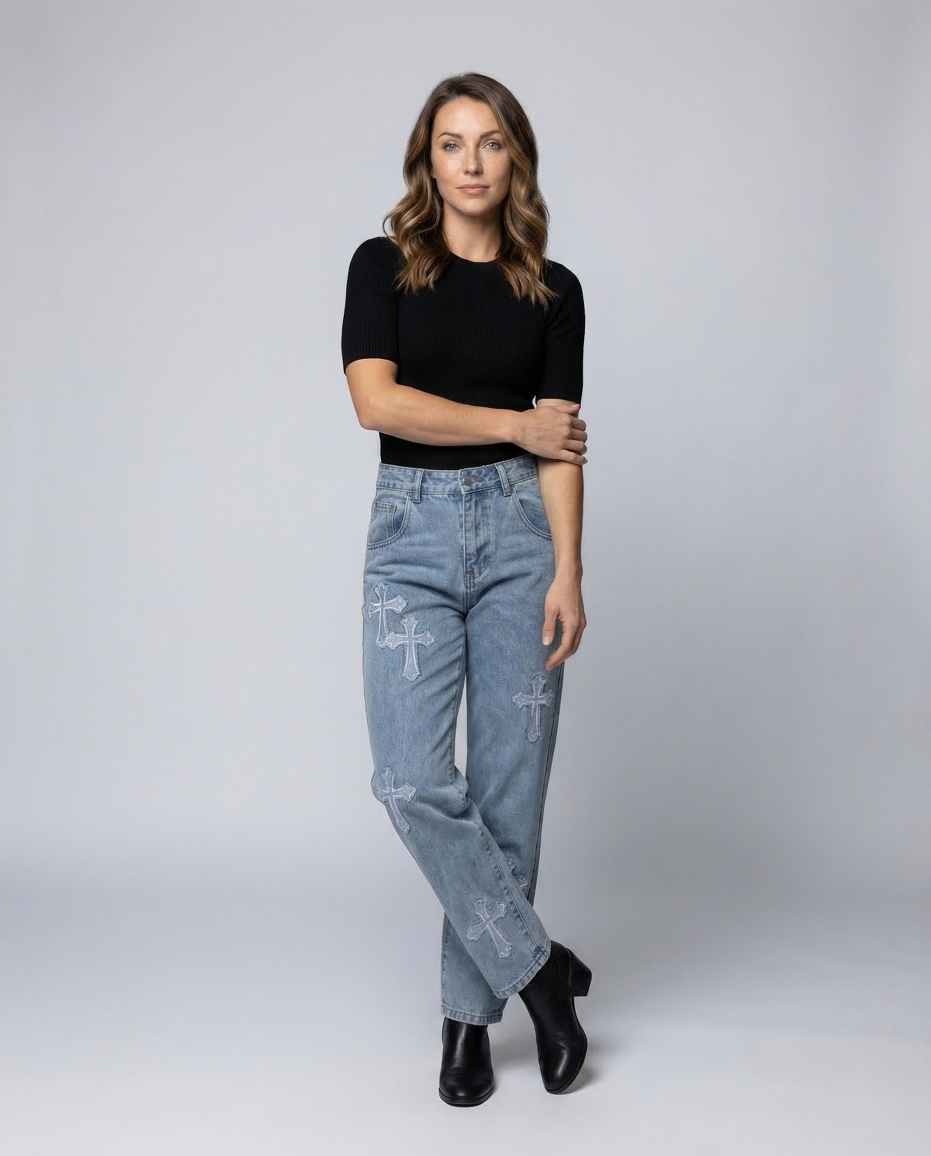 Jeans Donna Vintage con Applicazioni Vita Alta - Brentozzi