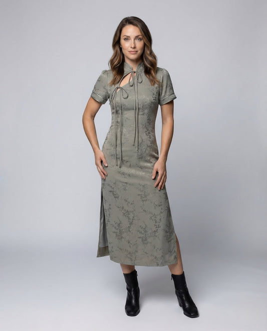 Abito Maxi Donna Collo alla Coreana Spacco Laterale - Brentozzi