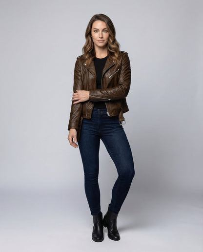 Giacca Biker Donna in Pelle Taglio Sfiancato - Brentozzi