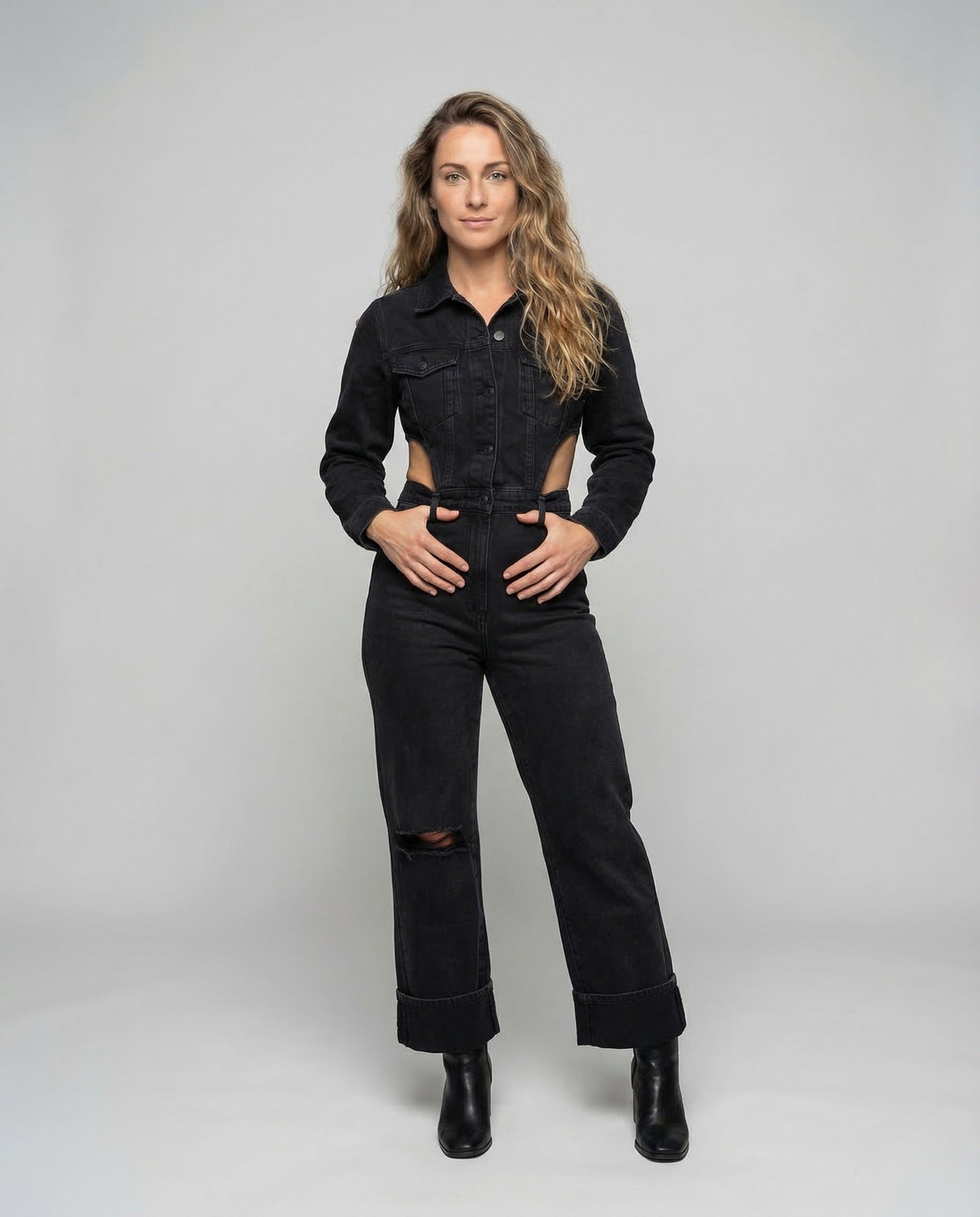 Completo Jeans Donna Giacca Corta Pantaloni Larghi - Brentozzi