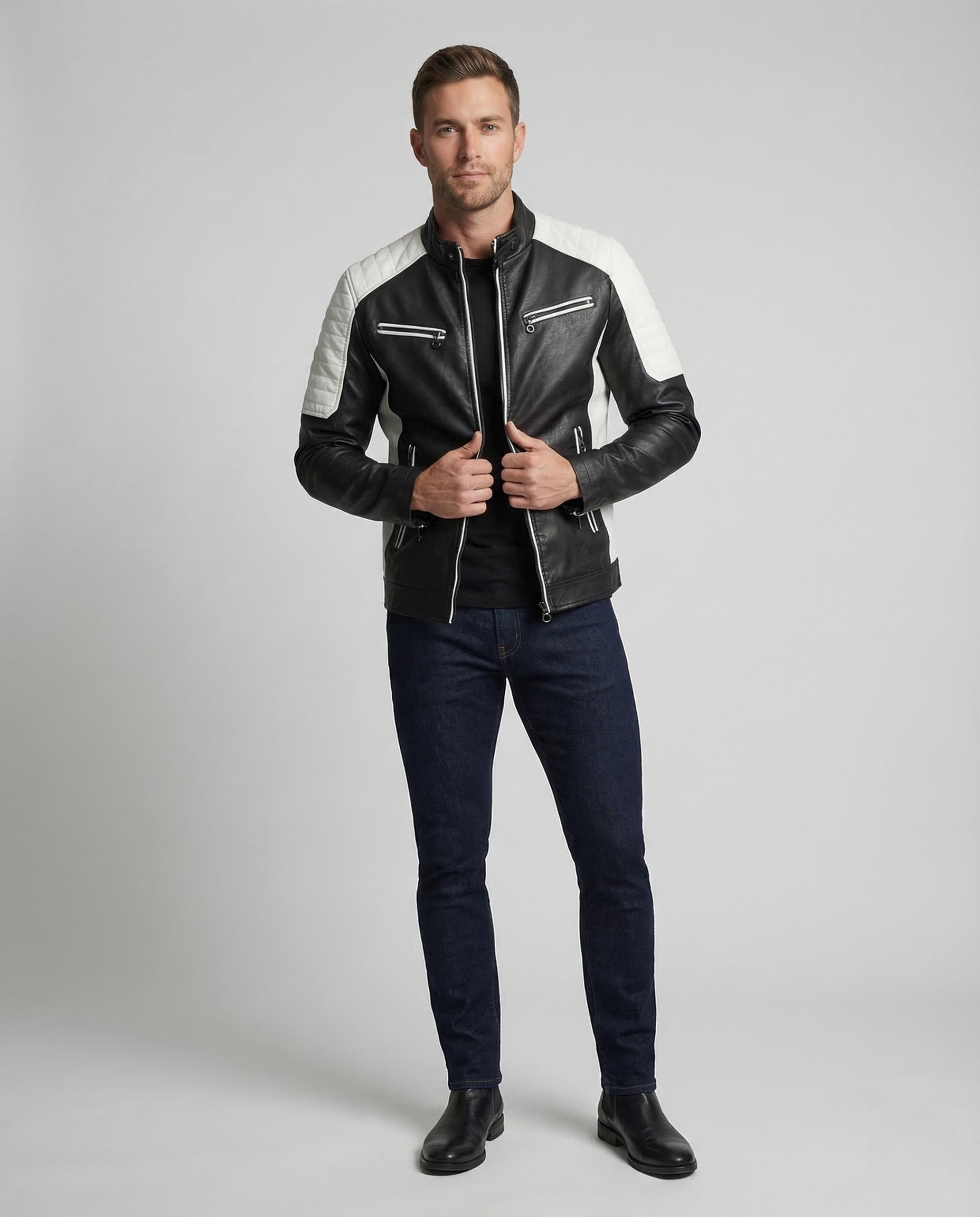 Giacca Biker Uomo in Ecopelle Spalle Trapuntate - Brentozzi
