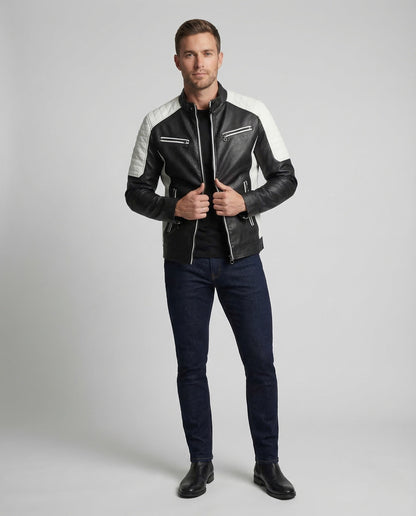 Giacca Biker Uomo in Ecopelle Spalle Trapuntate - Brentozzi