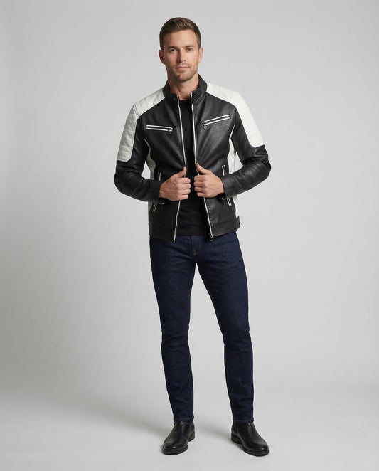 Giacca Biker Uomo in Ecopelle Spalle Trapuntate - Brentozzi
