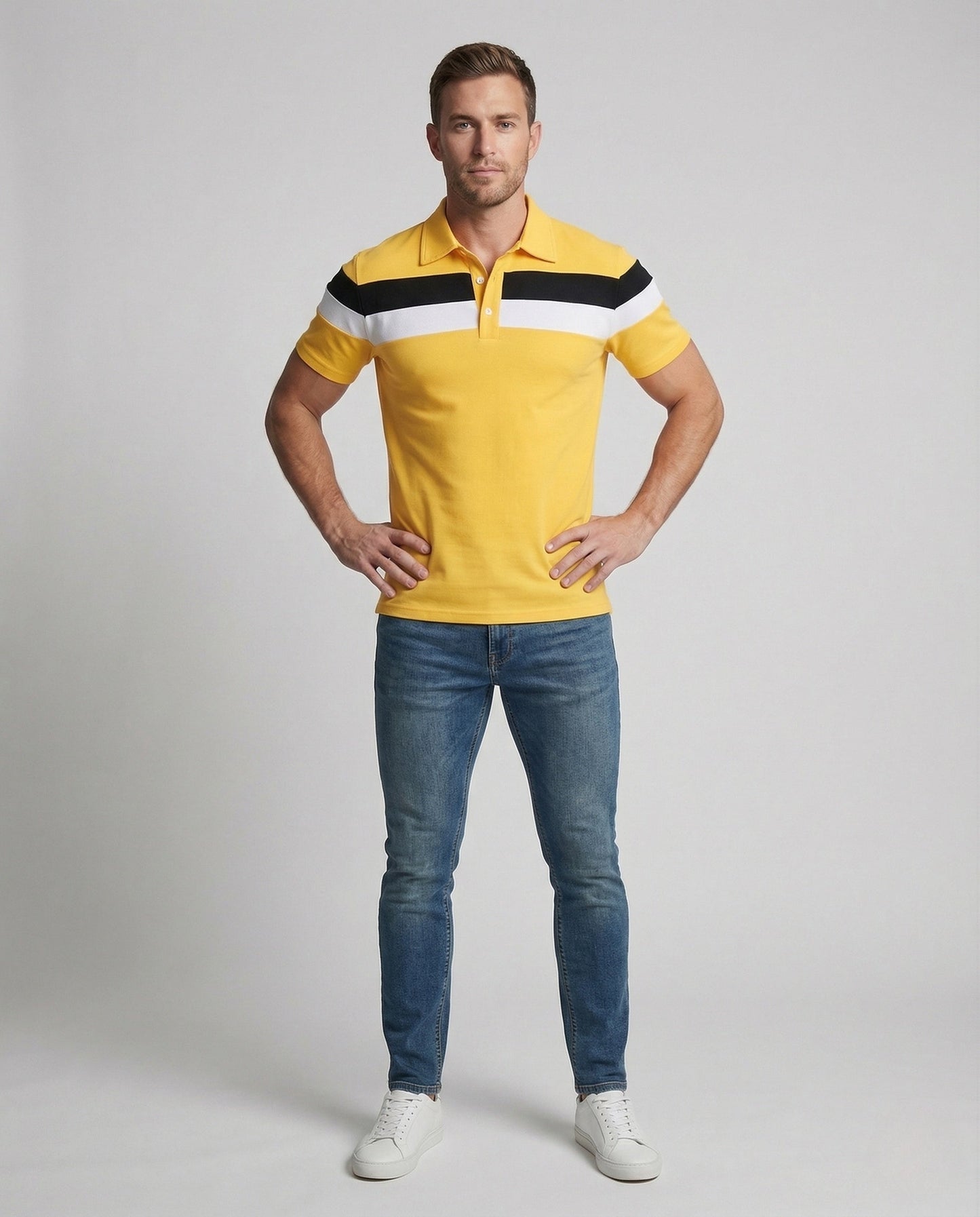 Polo Uomo Cotone Misto Tessuto a Righe Slim Fit - Brentozzi