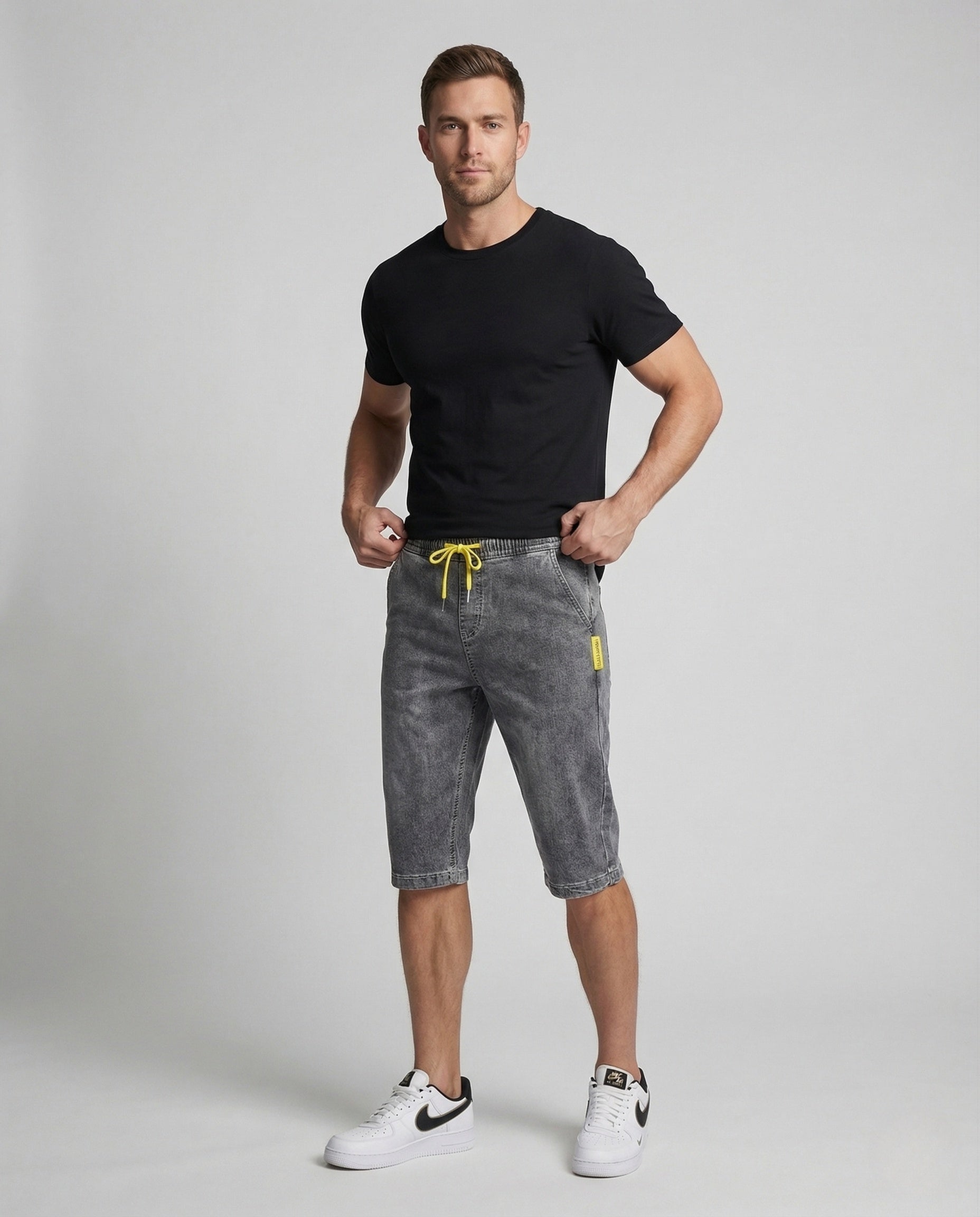 Pantaloncini Jeans Uomo Vita Elastica Lunghezza Ginocchio - Brentozzi