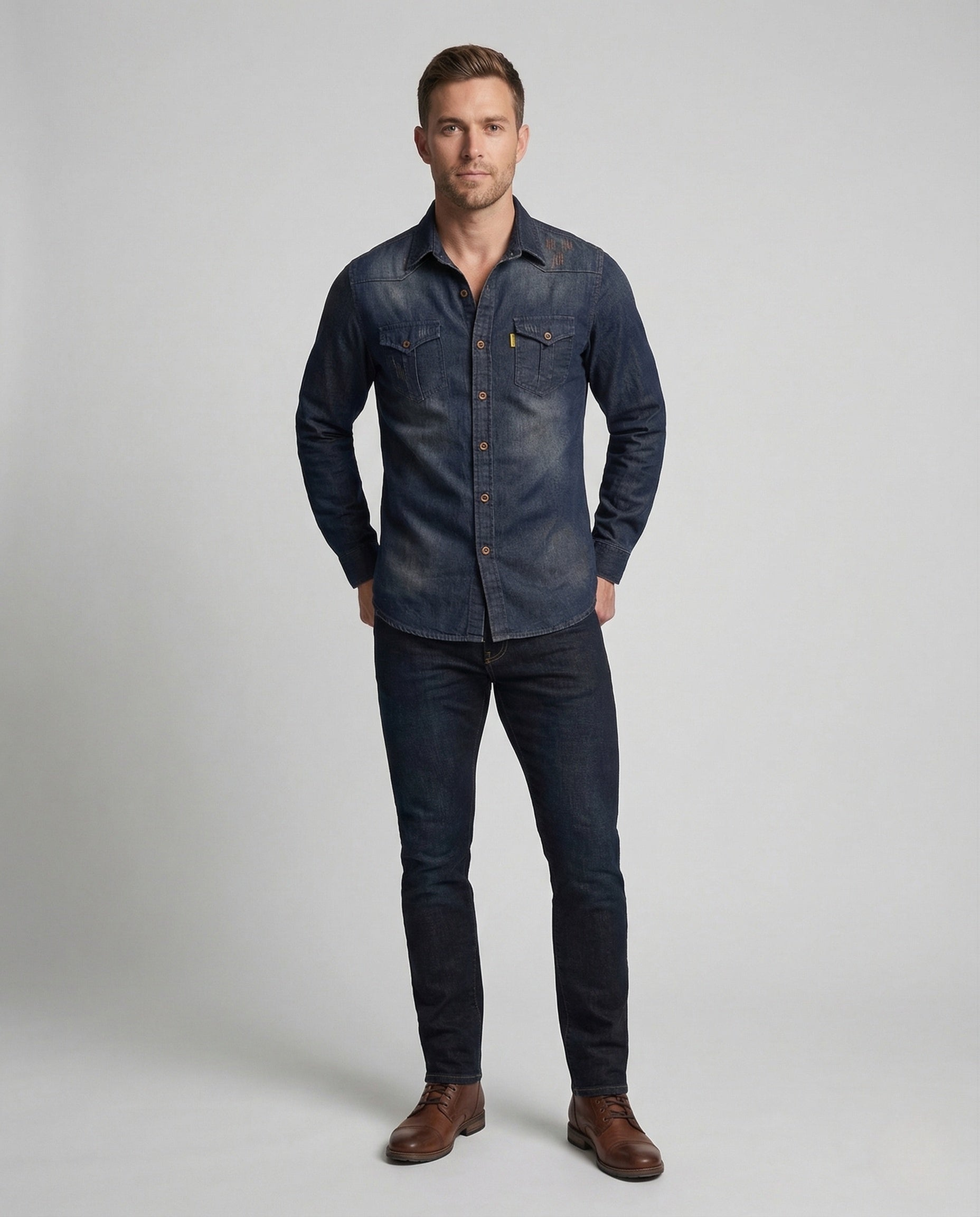 Camicia Jeans Uomo Slim con Tasche sul Petto - Brentozzi