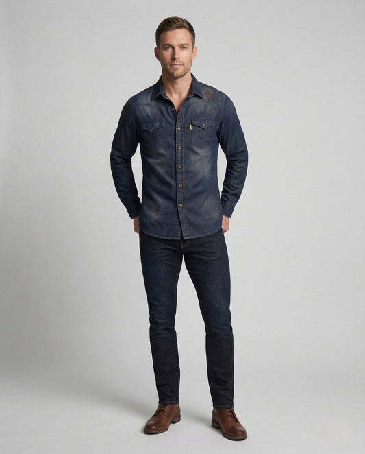 Camicia Jeans Uomo Slim con Tasche sul Petto - Brentozzi