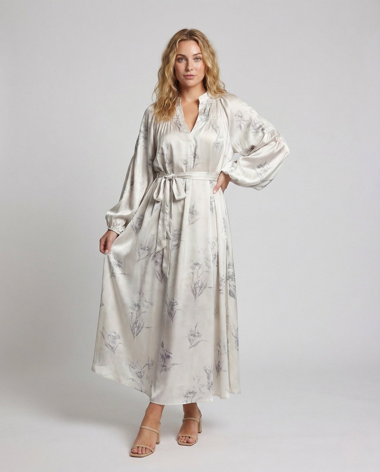 Abito Maxi Donna Effetto Seta Manica a Palloncino - Brentozzi