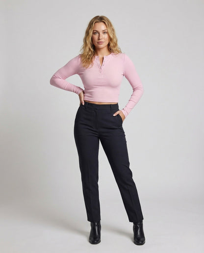Maglia Donna in Costina Manica Lunga con Bottoni - Brentozzi