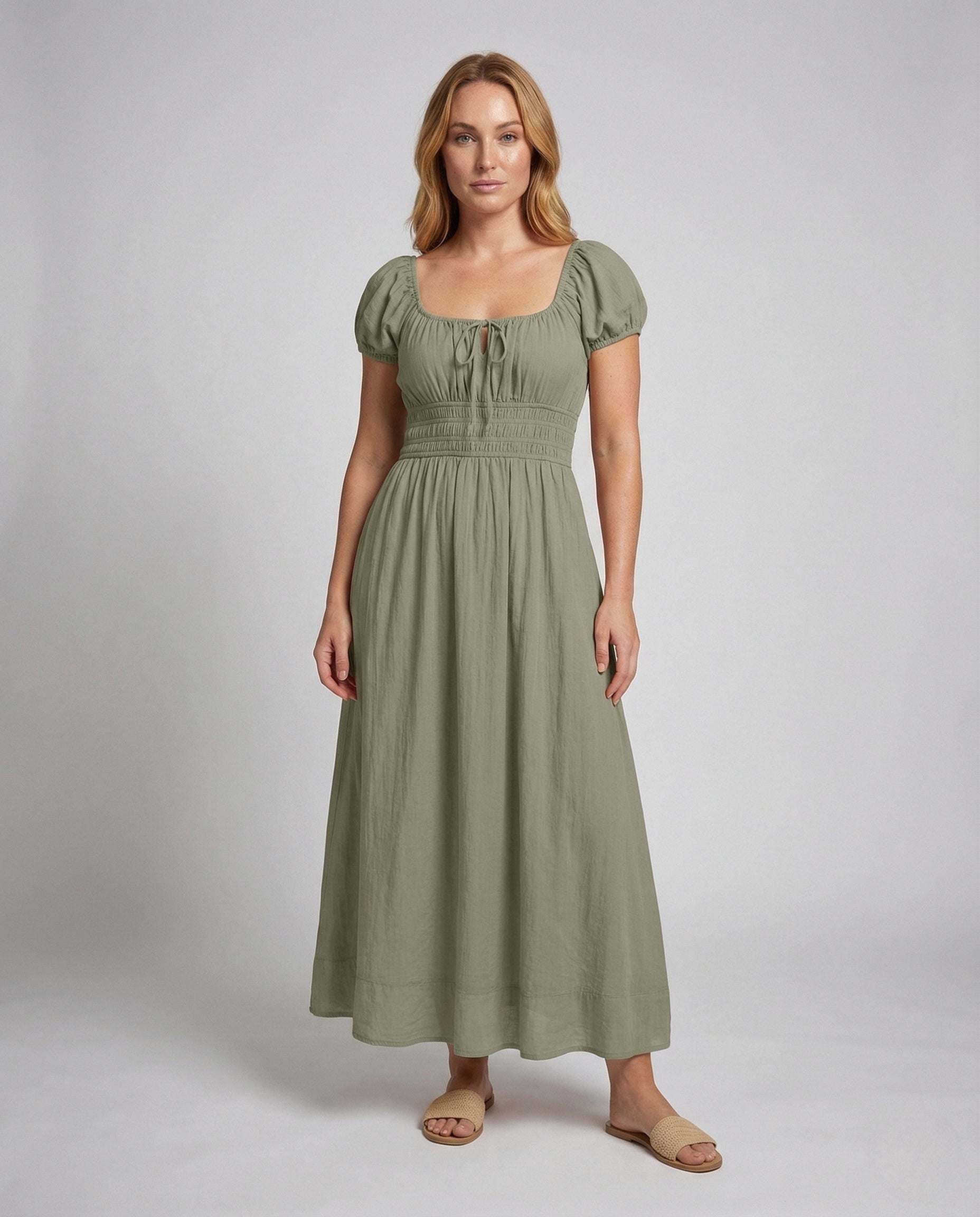 Abito Maxi Donna con Maniche a Sbuffo e Scollo Elastico - Brentozzi