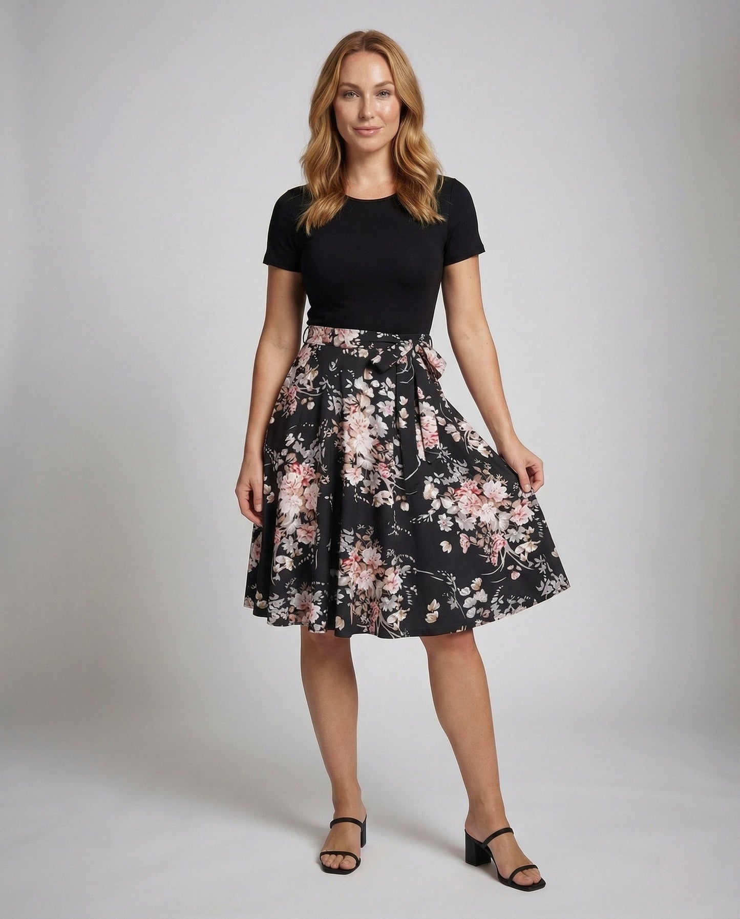 Abito Midi Donna Fantasia Floreale Gonna Svasata - Brentozzi