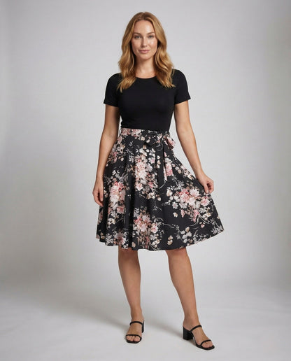Abito Midi Donna Fantasia Floreale Gonna Svasata - Brentozzi