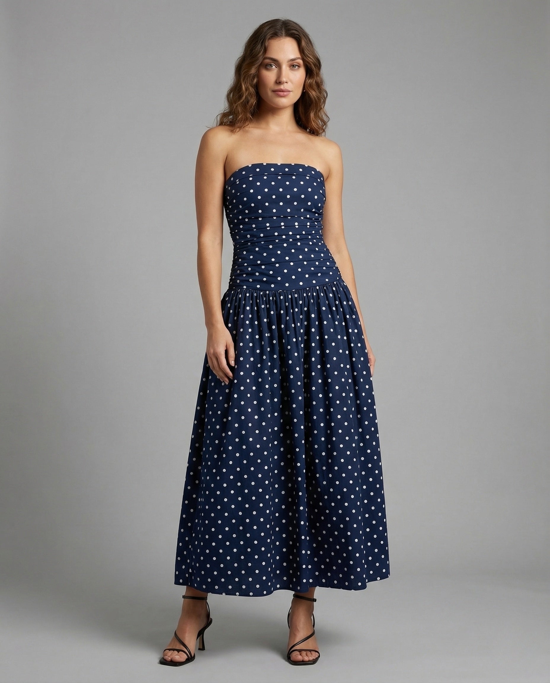 Abito Maxidress Donna Senza Spalline Fantasia Pois - Brentozzi