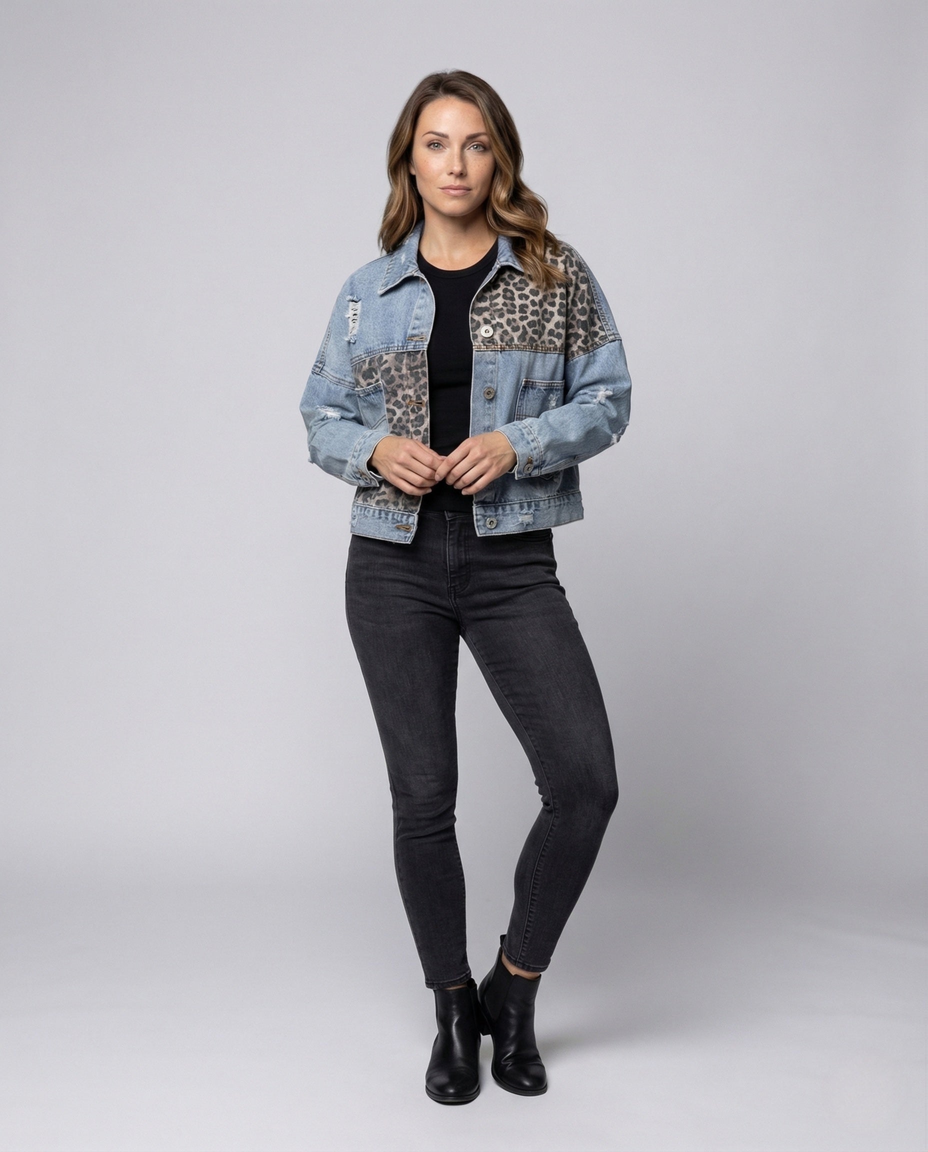 Giacca Jeans Donna Oversize con Toppe Effetto Usato - Brentozzi