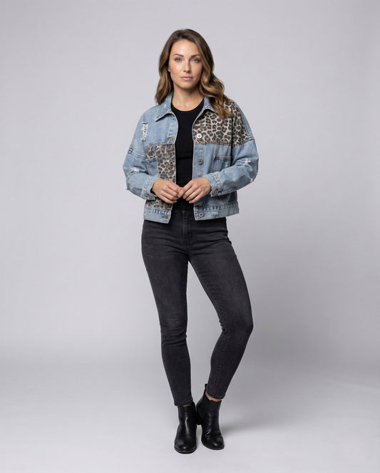 Giacca Jeans Donna Oversize con Toppe Effetto Usato - Brentozzi