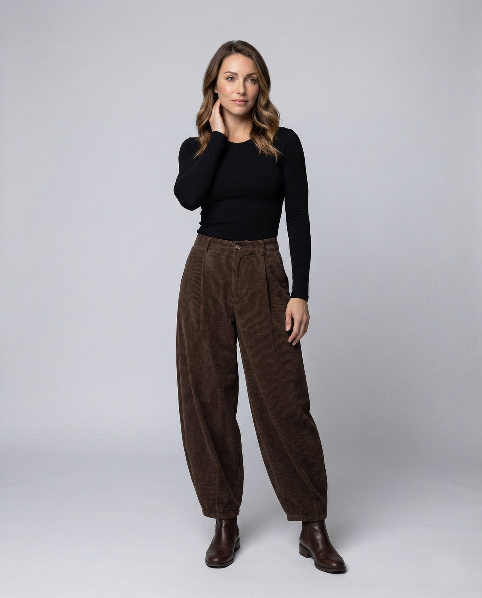 Pantaloni Donna in Velluto a Coste Pinces Taglio Svasato - Brentozzi