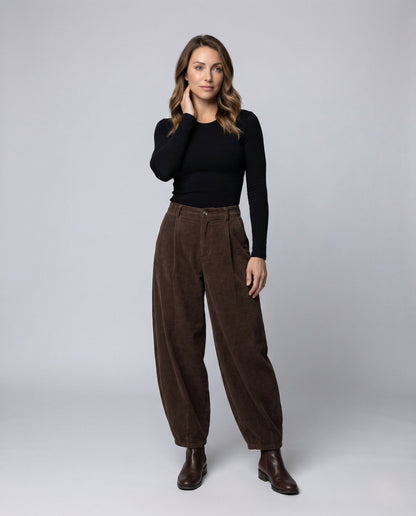Pantaloni Donna in Velluto a Coste Pinces Taglio Svasato - Brentozzi