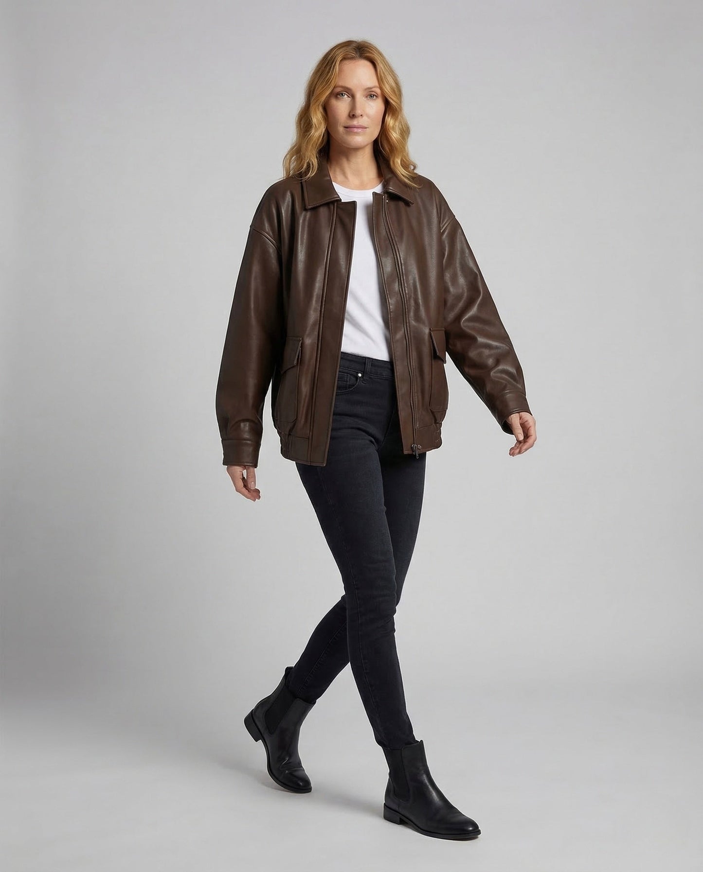 Giacca Donna in Pelle Oversize Colletto Camicia - Brentozzi