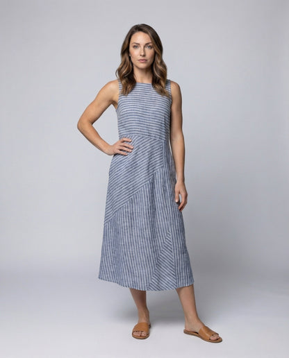 Abito Midi Donna in Lino Senza Maniche con Tasche - Brentozzi