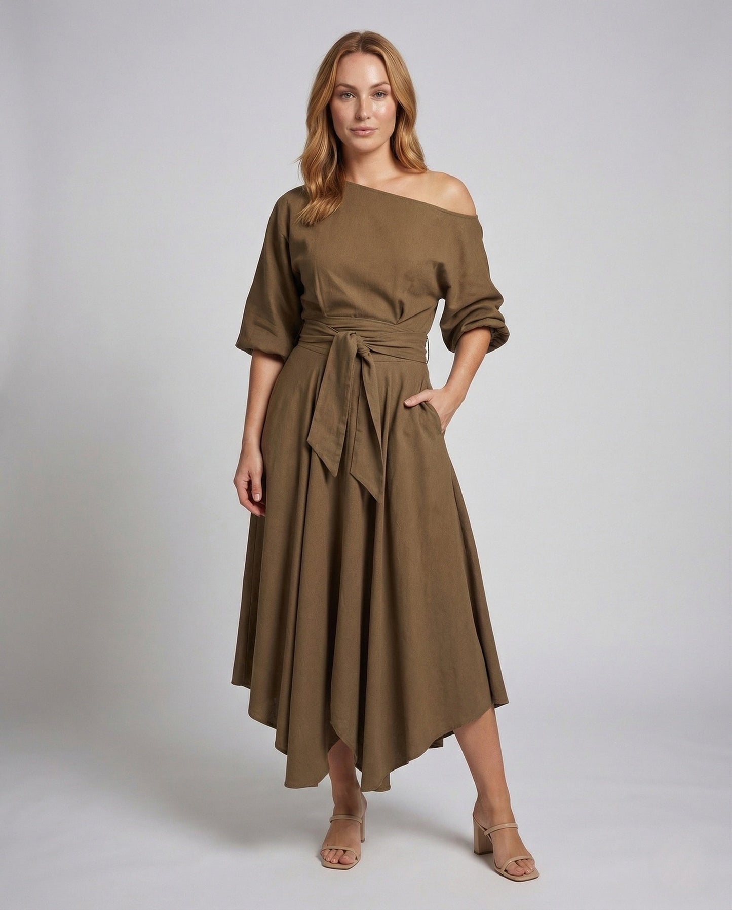 Abito Midi Donna a Portafoglio con Gonna Godet - Brentozzi