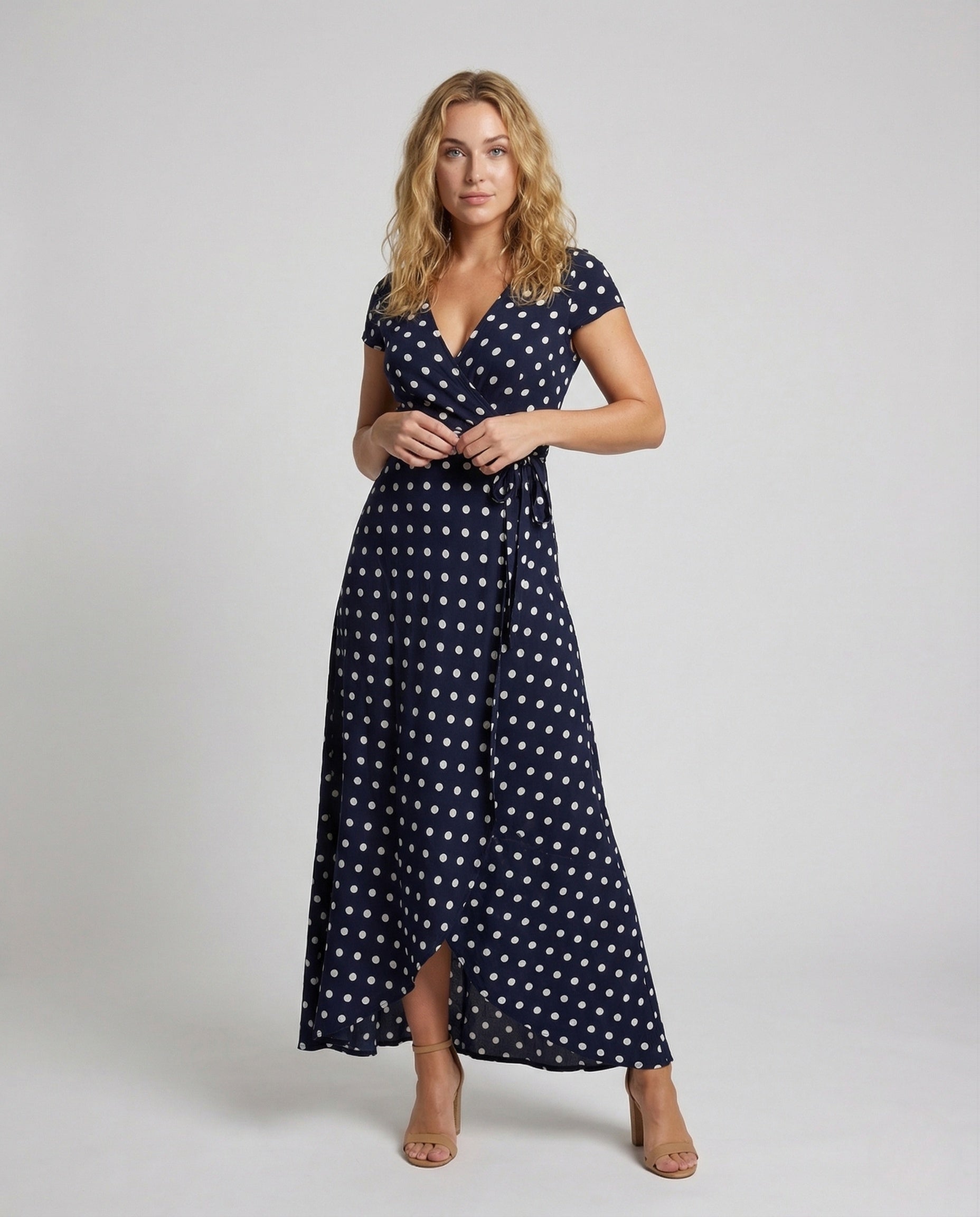 Abito Maxi Donna Fantasia Pois Effetto Incrociato - Brentozzi