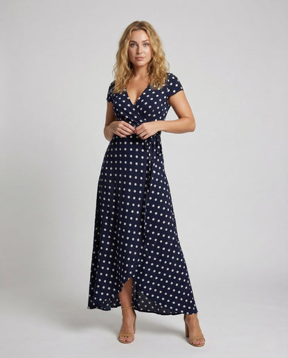 Abito Maxi Donna Fantasia Pois Effetto Incrociato - Brentozzi