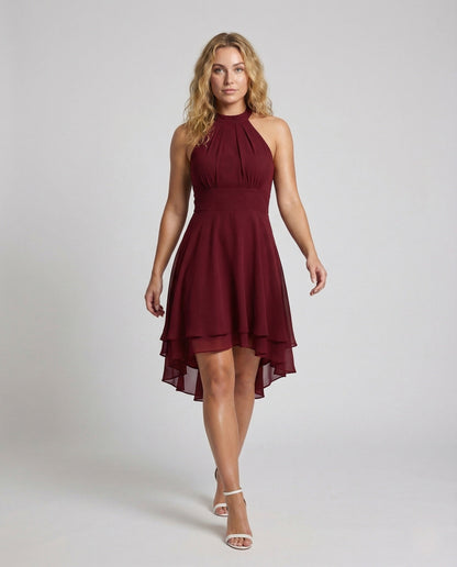 Abito Donna in Chiffon Scollo Halter Volant - Brentozzi