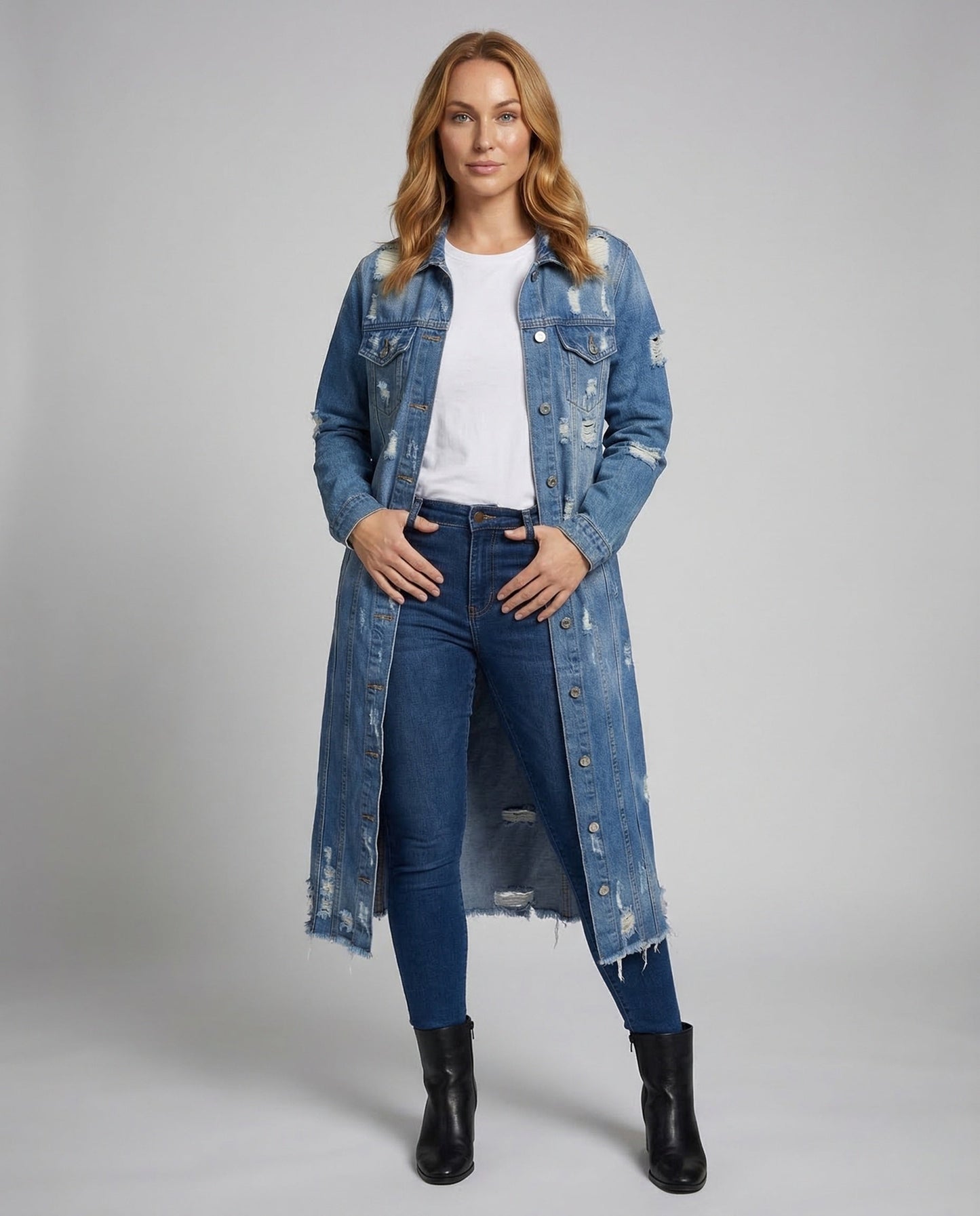 Giacca Jeans Donna Lunga con Frange - Brentozzi