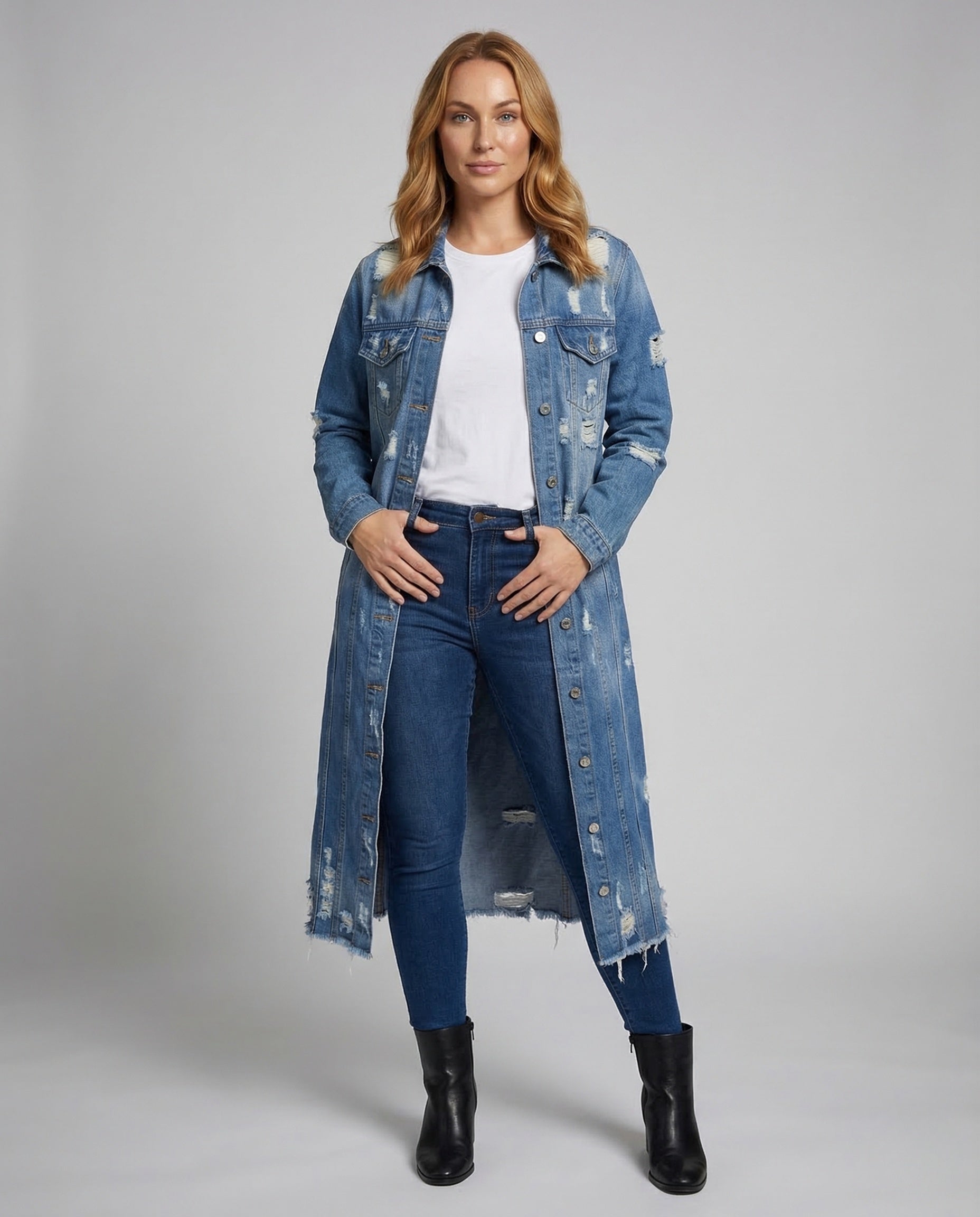Giacca Jeans Donna Lunga con Frange - Brentozzi